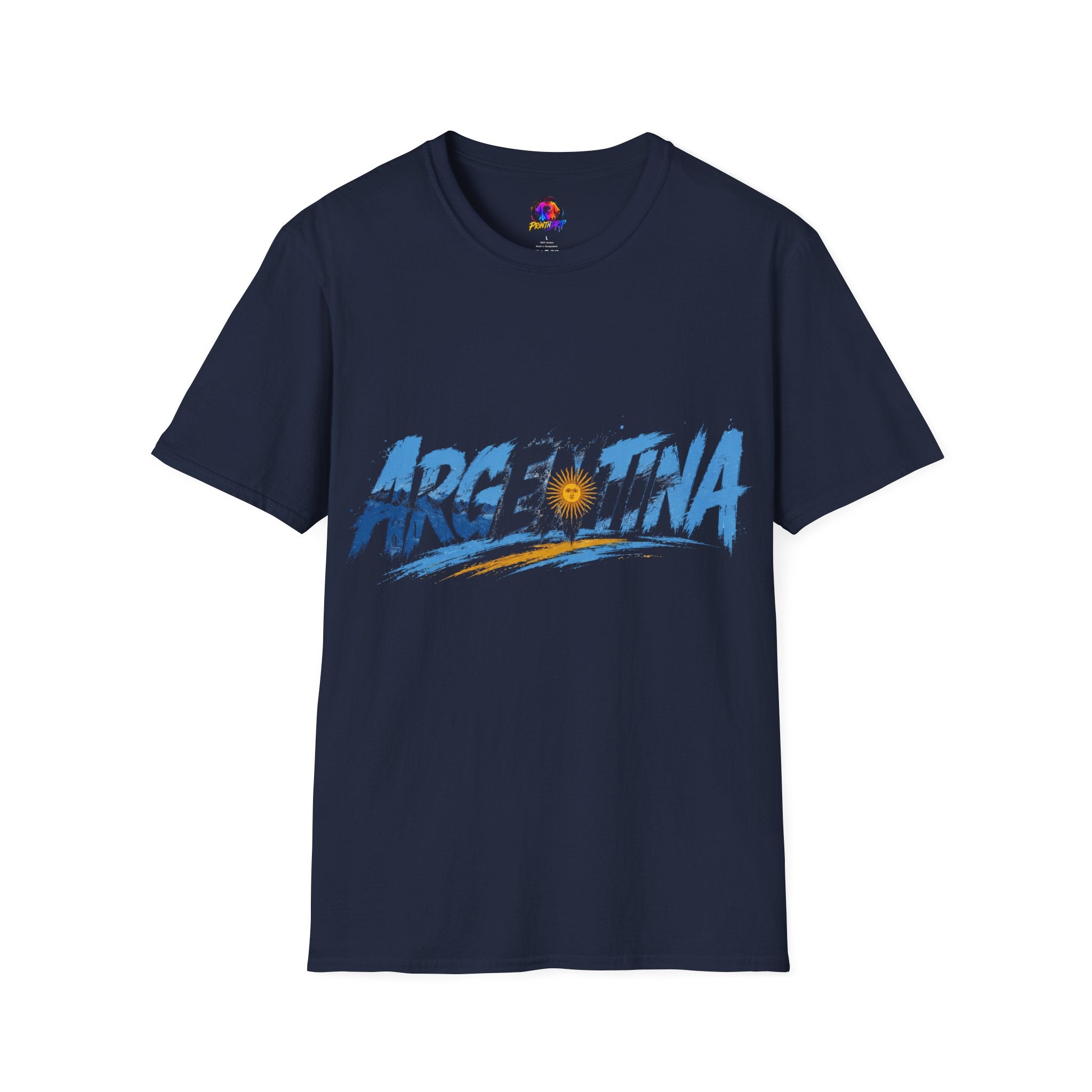 Argentina Graphic T-Shirt — Argentina Typography Tee with Sun & Flag Colors