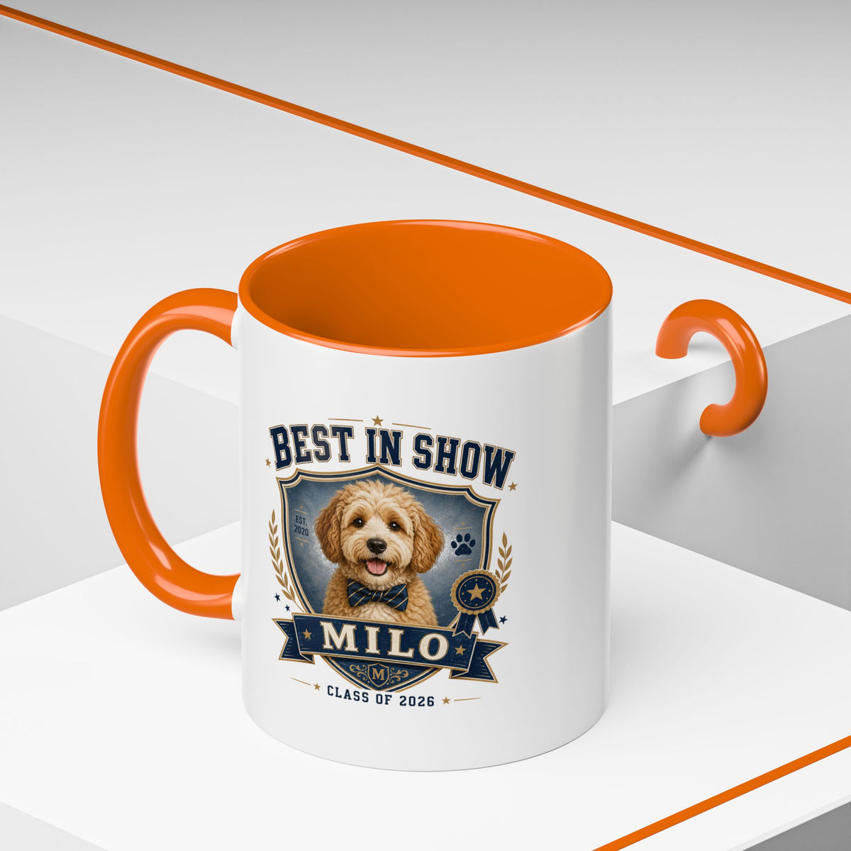 Milo Bailey Dog Dad Mom Best in Show Personalized Dog Coffee Mug — 'Milo' Class of 2026 Accent Mug