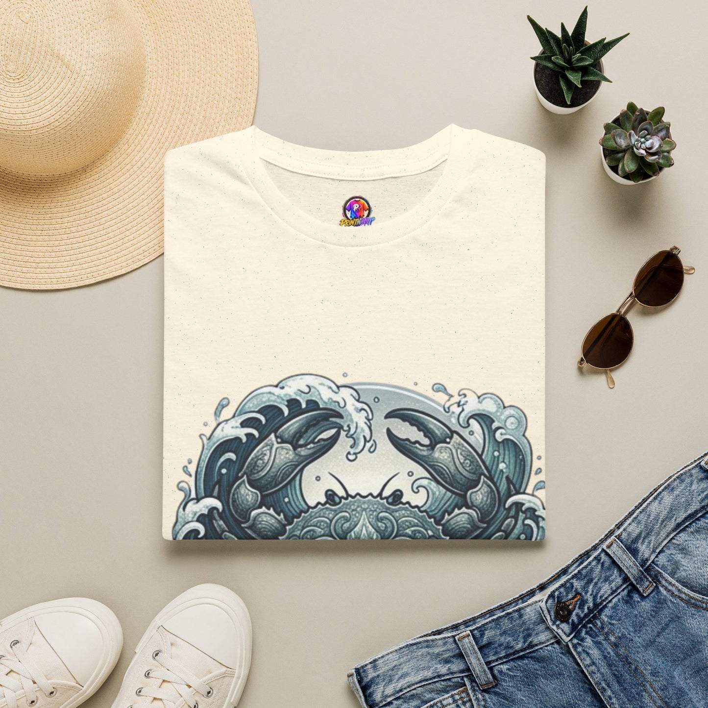 Crab and Waves Graphic T-Shirt — Coastal Oceanic Nautical Tee