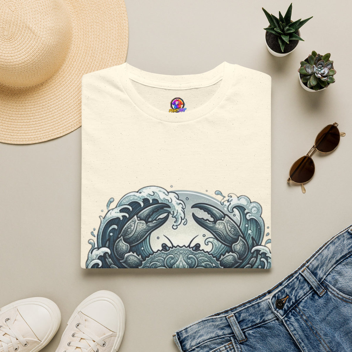 Crab and Waves Graphic T-Shirt — Coastal Oceanic Nautical Tee