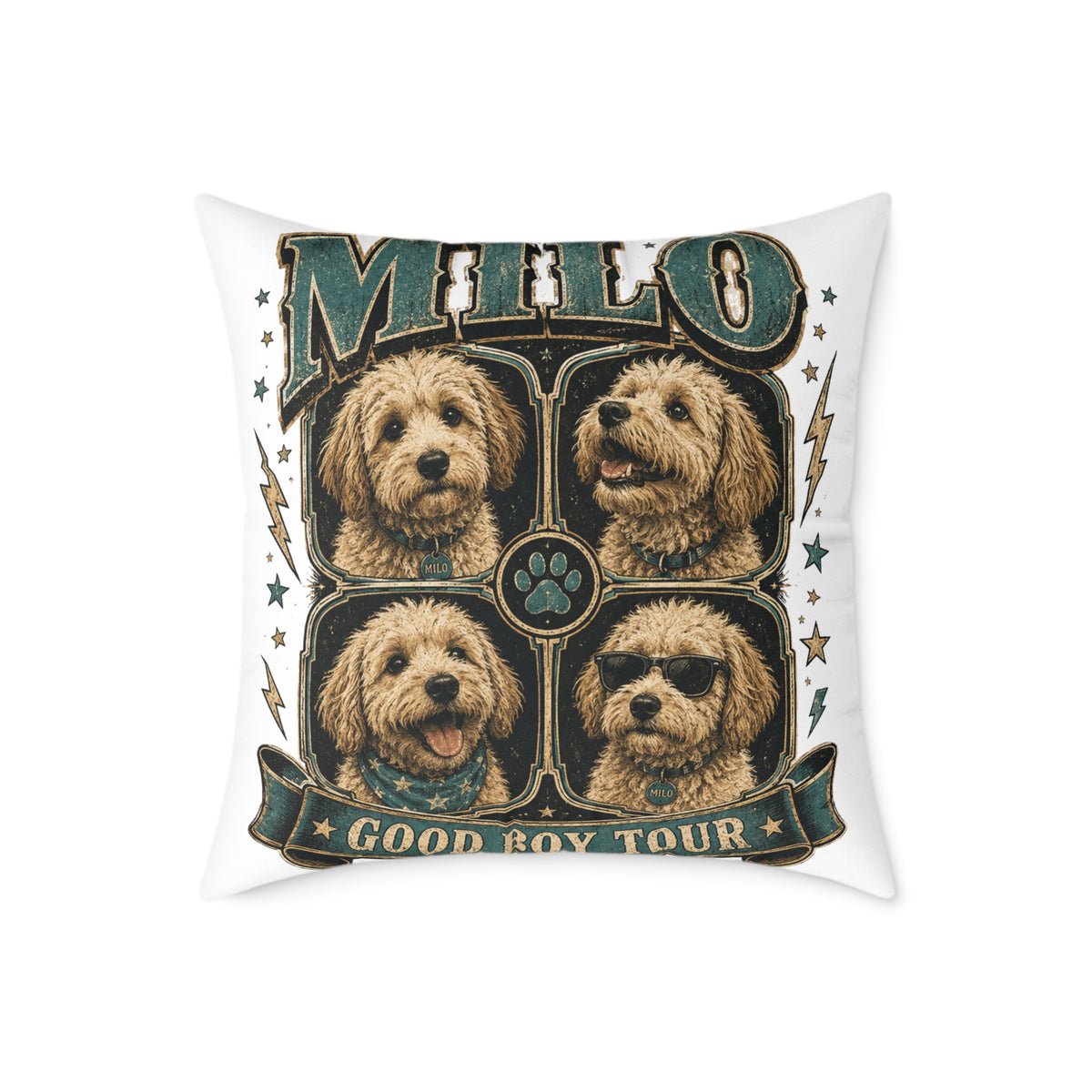 Milo 'Good Boy Tour' Square Canvas Pillow — Dog Portrait Decorative Throw Pillow