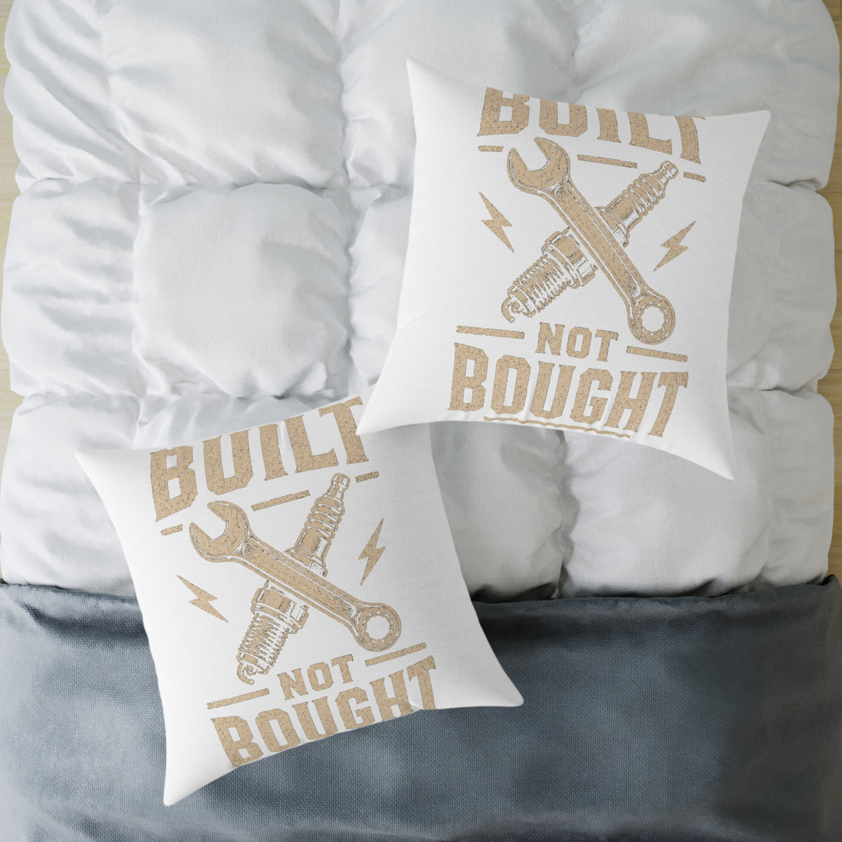 Built Not Bought Square Pillow — Mechanic Garage Decor Milo Bailey Dog Dad Mom
