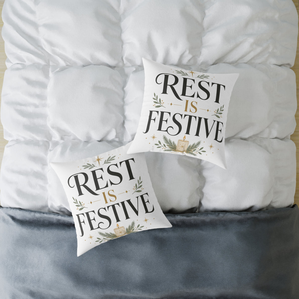 Modern Day Christmas Festive Rest Decorative Pillow – Holiday Throw Pillow with "Rest Is Festive" Design