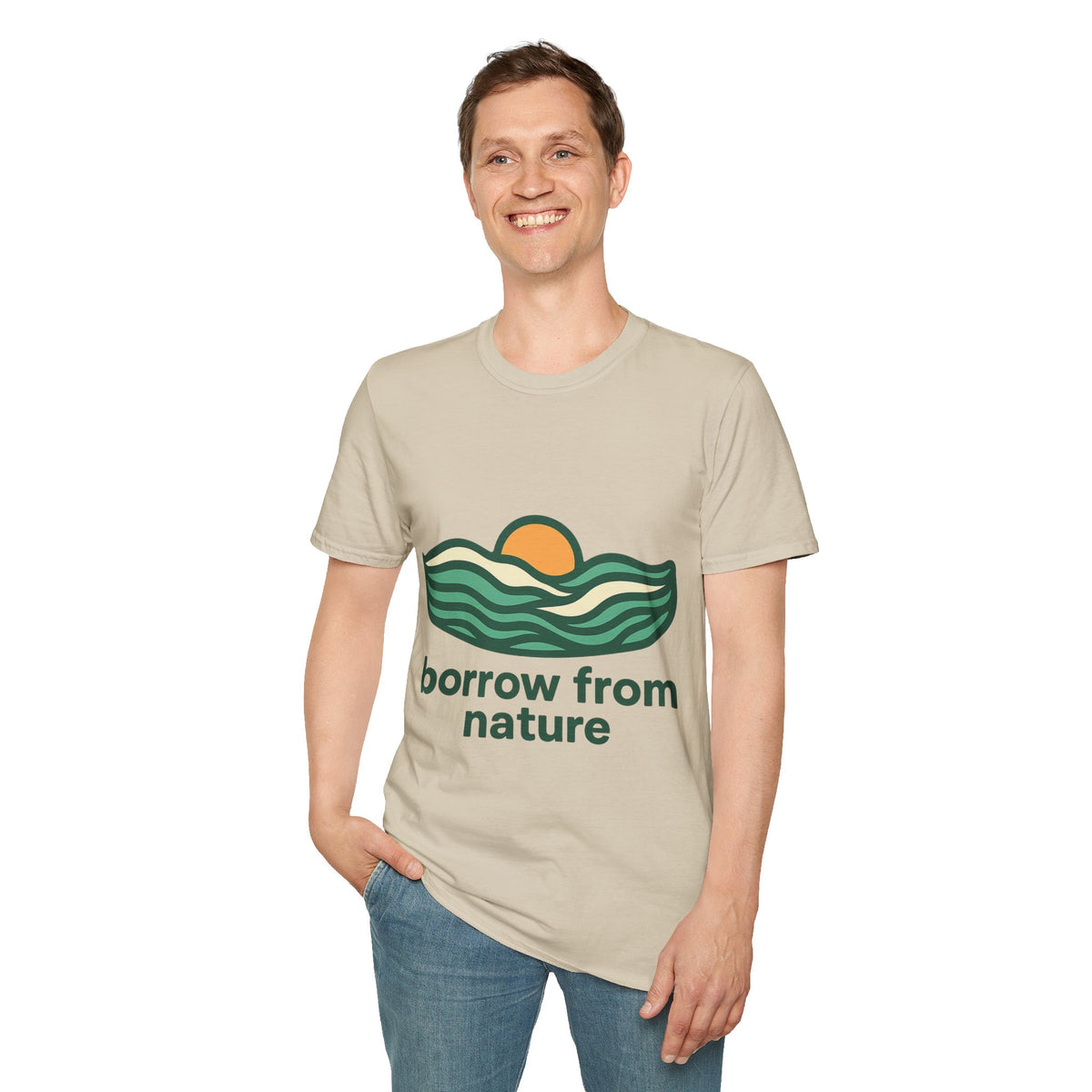 Borrow From Nature T-Shirt — Retro Sunset Eco Graphic Tee - Trending Now - September 2026