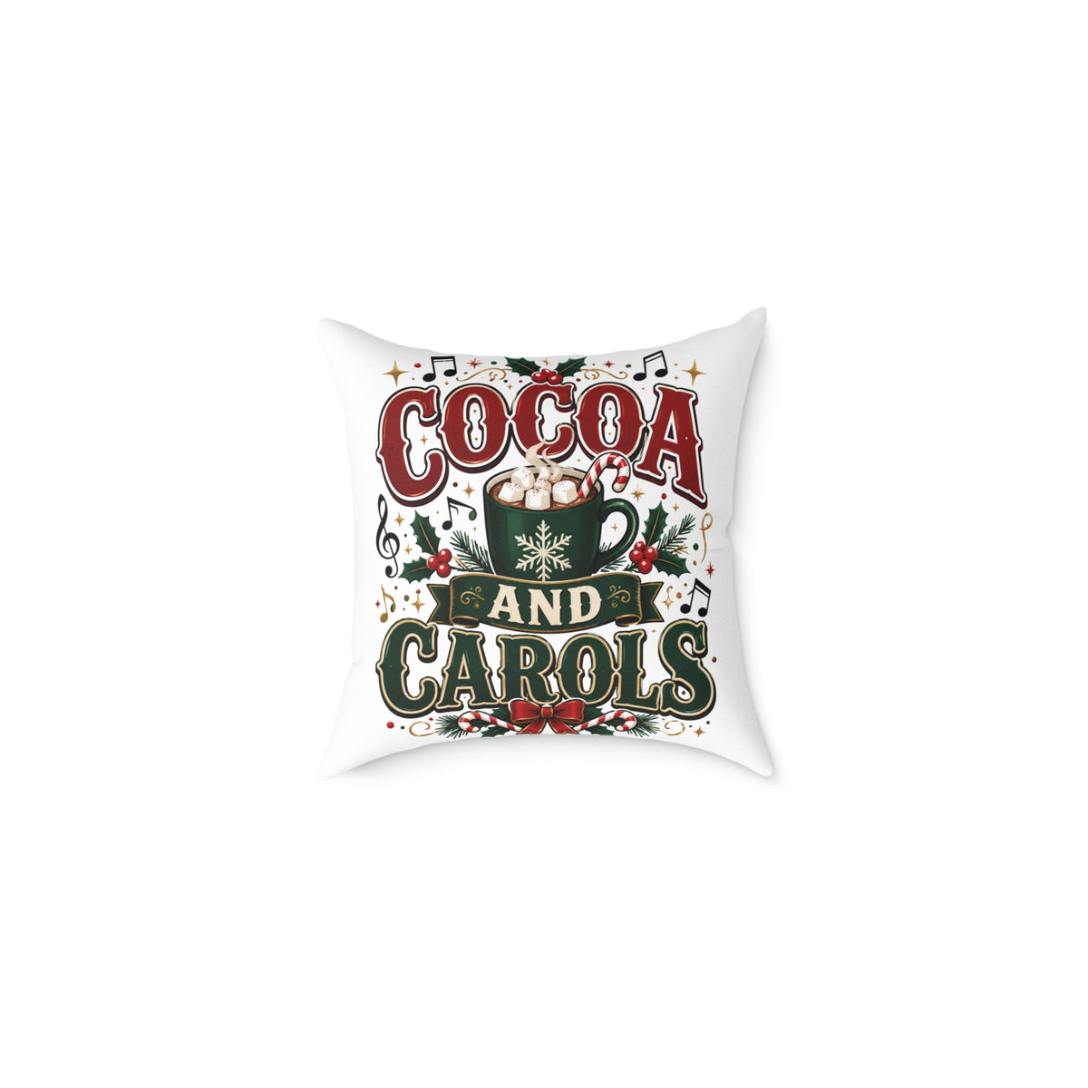 Christmas Cocoa and Carols Square Pillow — Holiday Hot Cocoa Christmas Decor