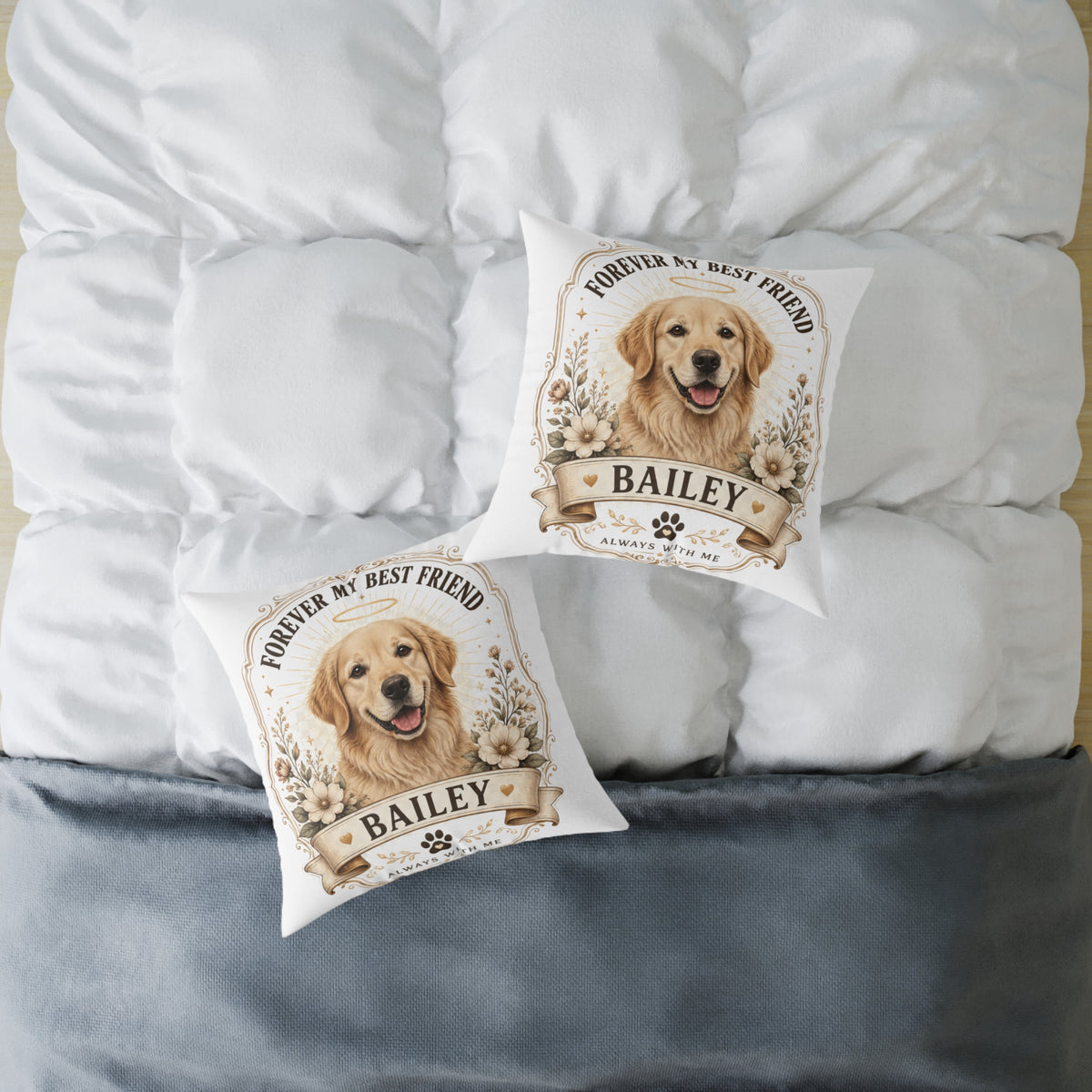 Milo Bailey Dog Dad Mom Golden Retriever Throw Pillow — “Forever My Best Friend” Personalized Dog Pillow (Name: Bailey)