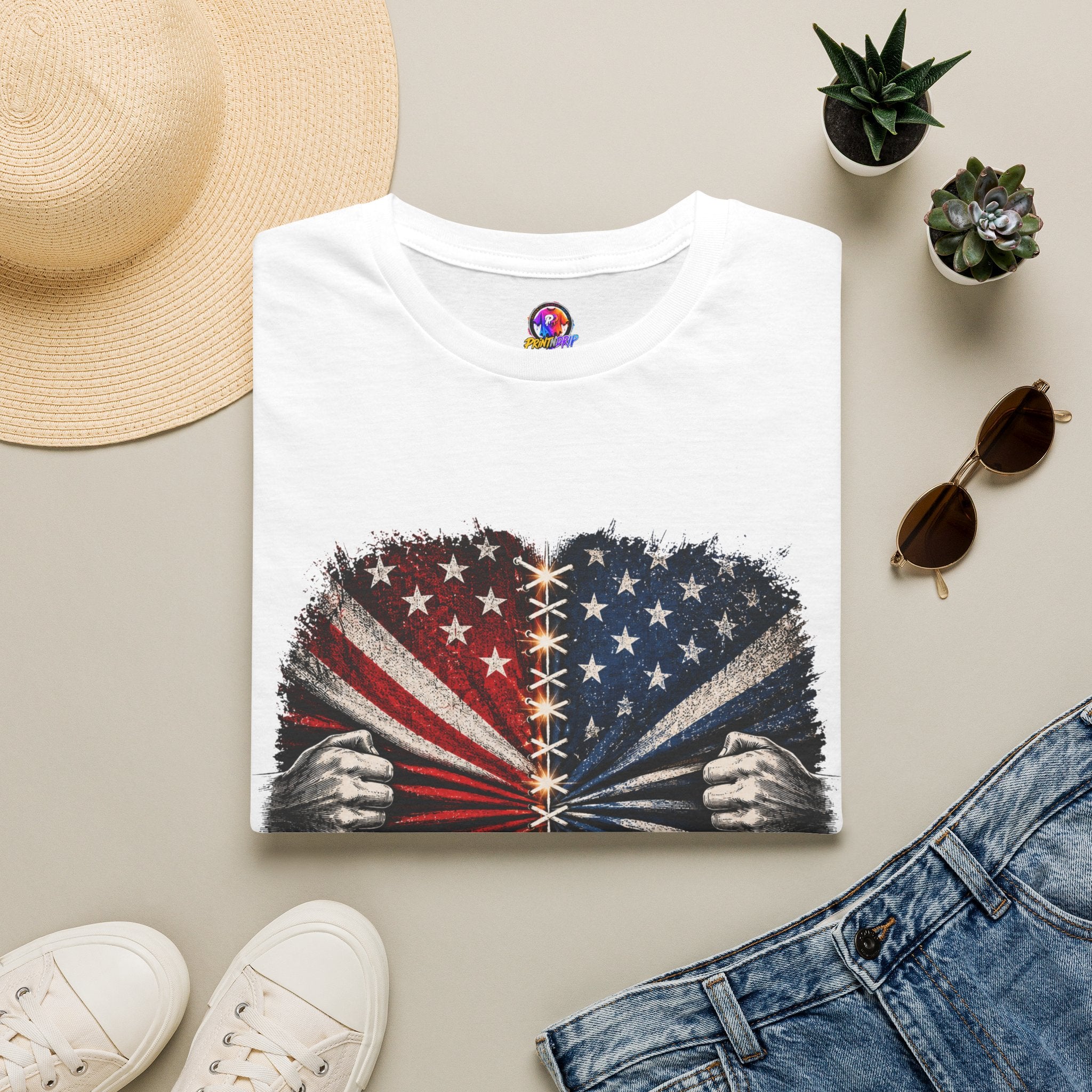 T-Shirt — "The Flag Doesn't Belong to One Side" Distressed American Flag Graphic