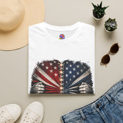 T-Shirt — "The Flag Doesn't Belong to One Side" Distressed American Flag Graphic