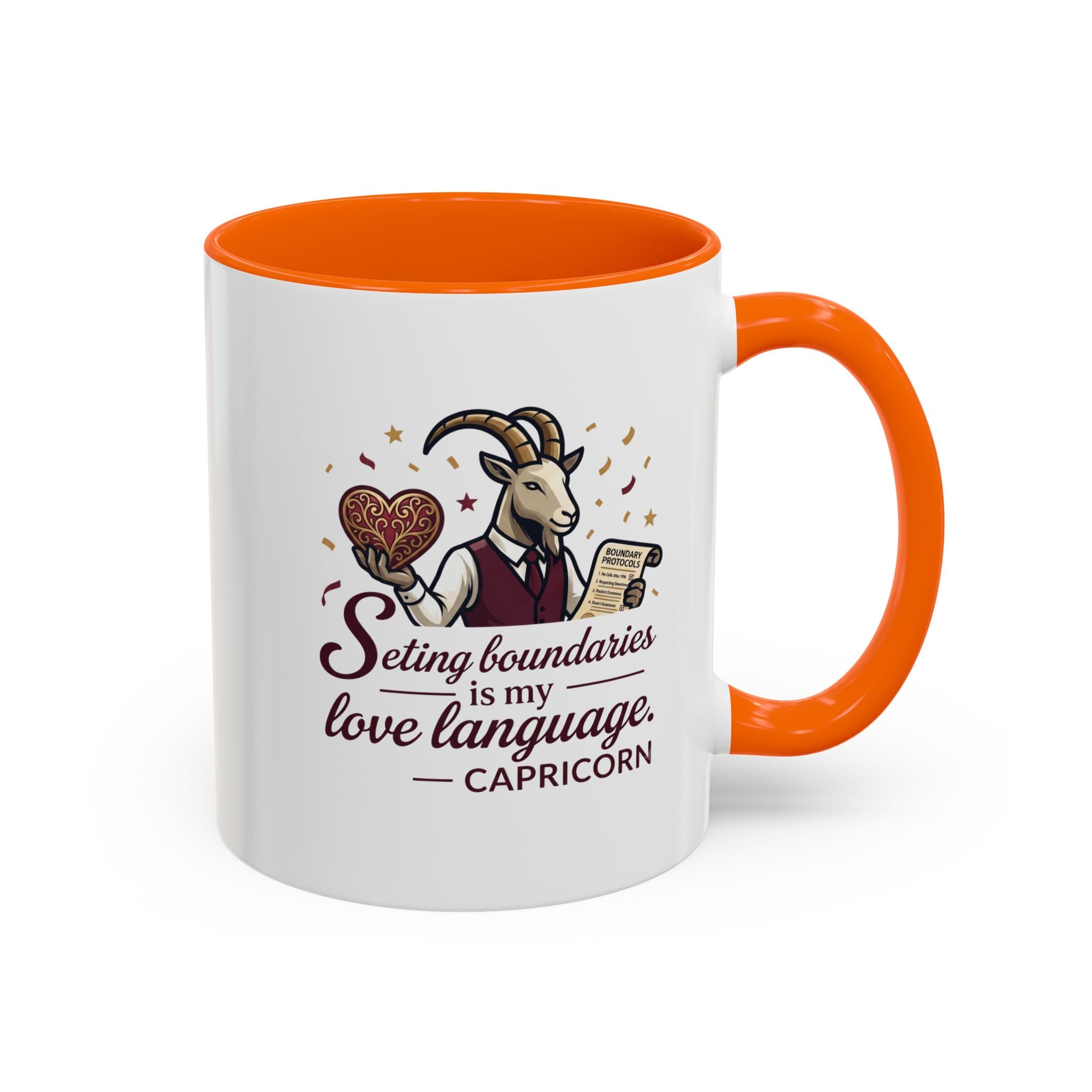 Capricorn Zodiac Coffee Mug — "Setting Boundaries Is My Love Language" Accent Mug