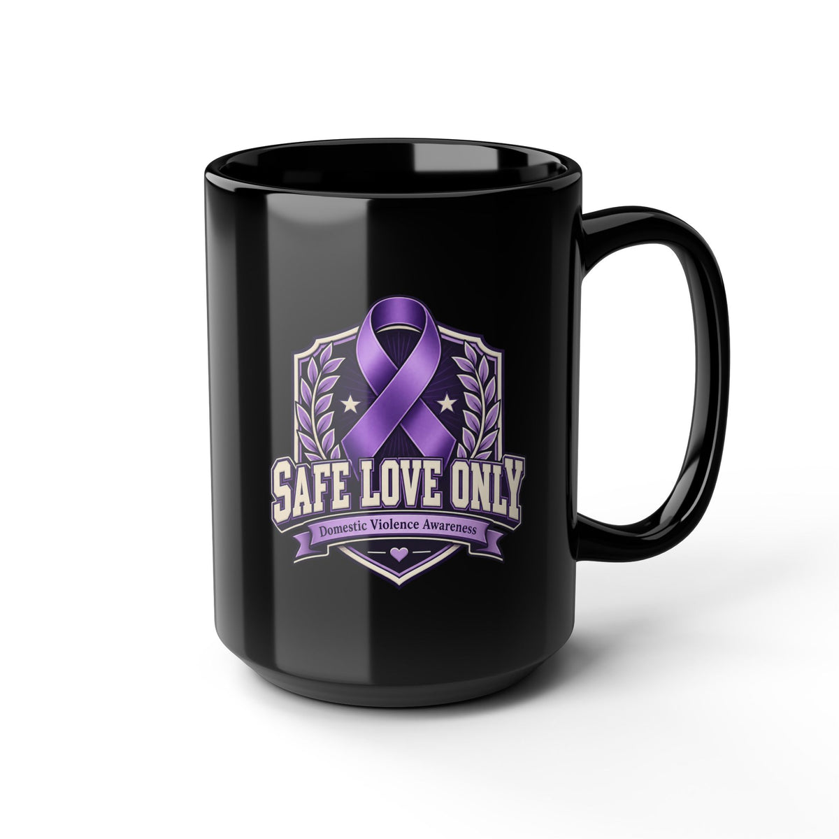 Safe Love Only Mug — Domestic Violence Awareness Purple Ribbon Coffee Cup