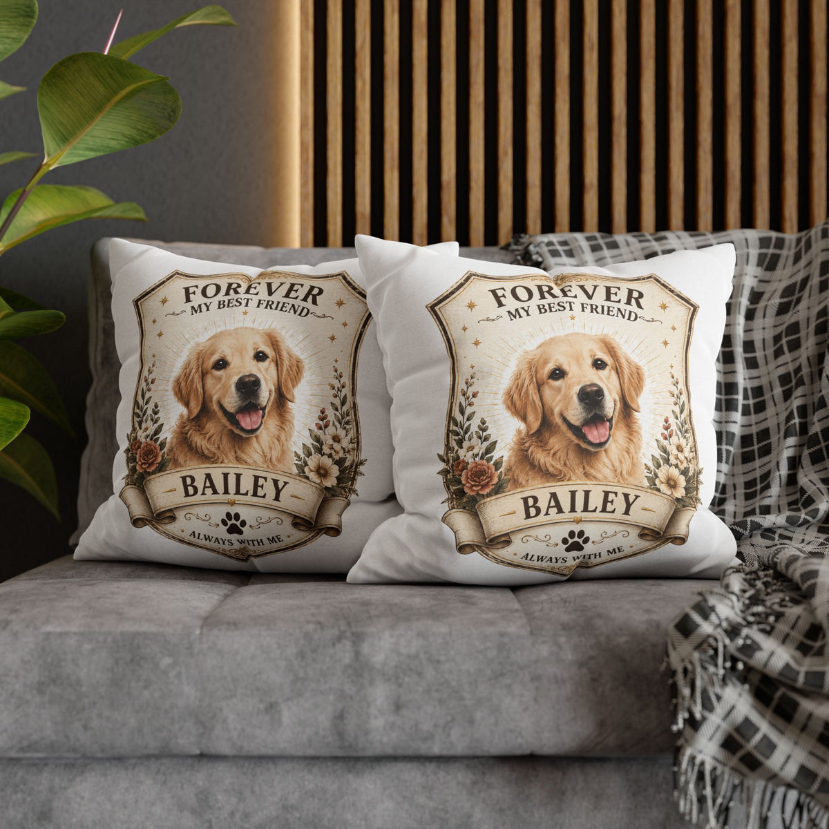 Milo Bailey Dog Dad Mom Forever My Best Friend Personalized Dog Pillowcase — Custom Pet Name Golden Retriever Memorial