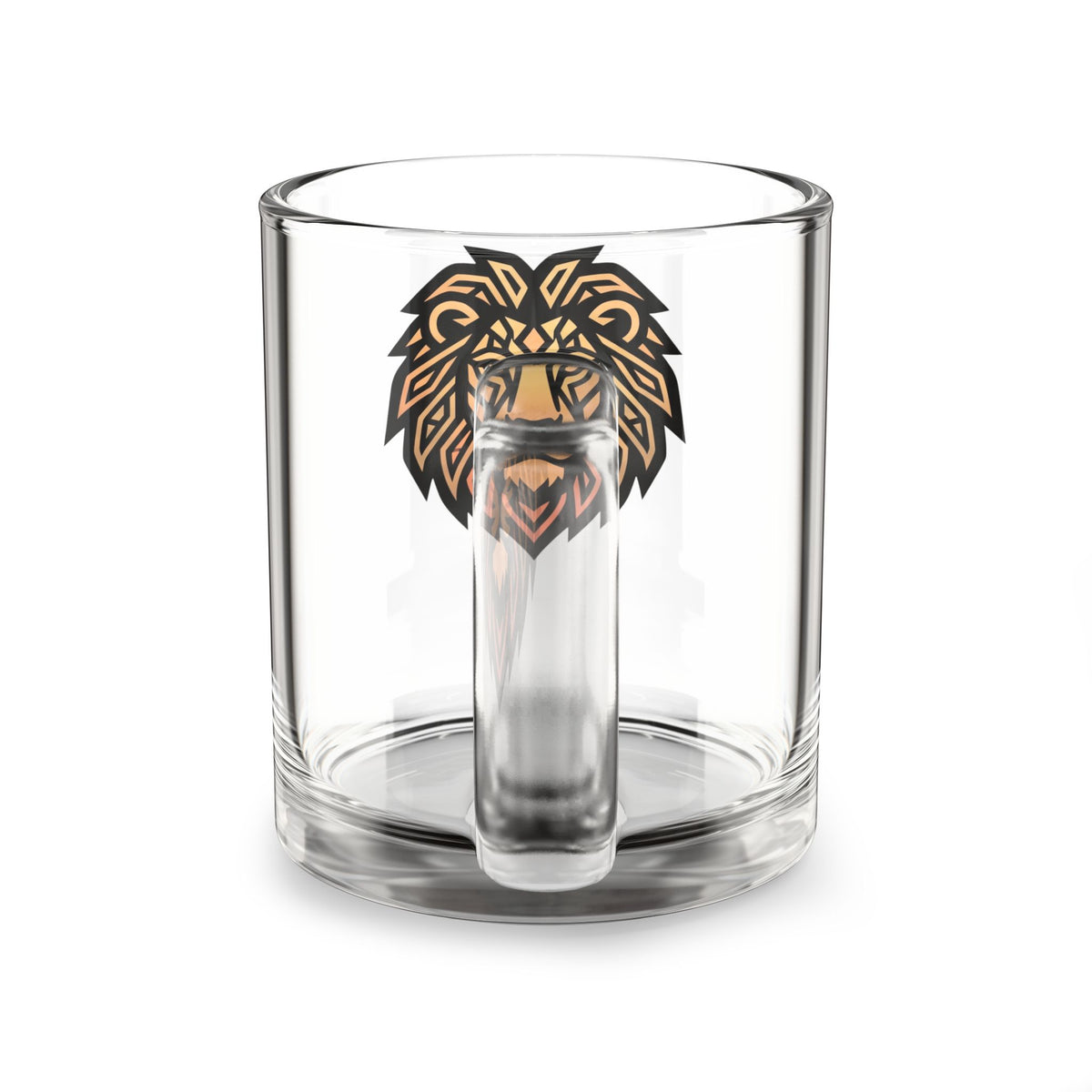 Leo Glass Mug — Geometric Lion Head 10oz Clear Coffee Mug