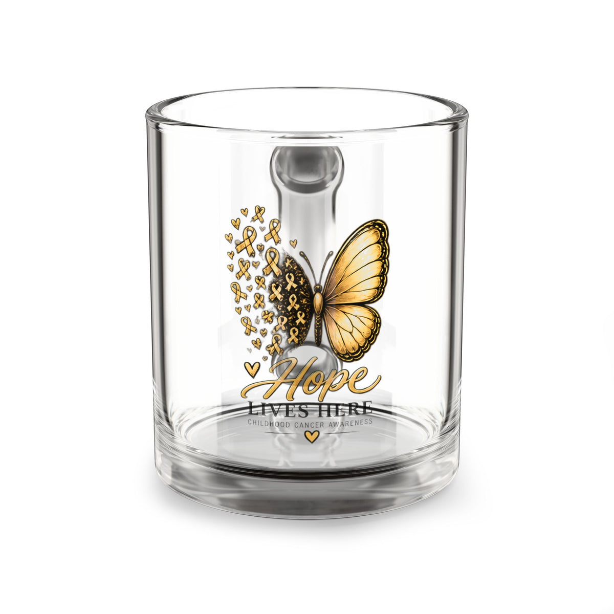 Childhood Cancer Awareness Hope Lives Here Butterfly Glass Mug