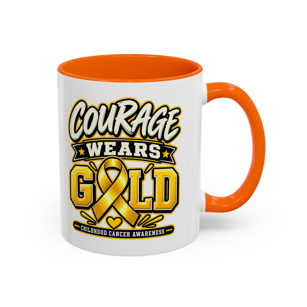 Courage Wears Gold Coffee Mug — Childhood Cancer Awareness Tea Cup