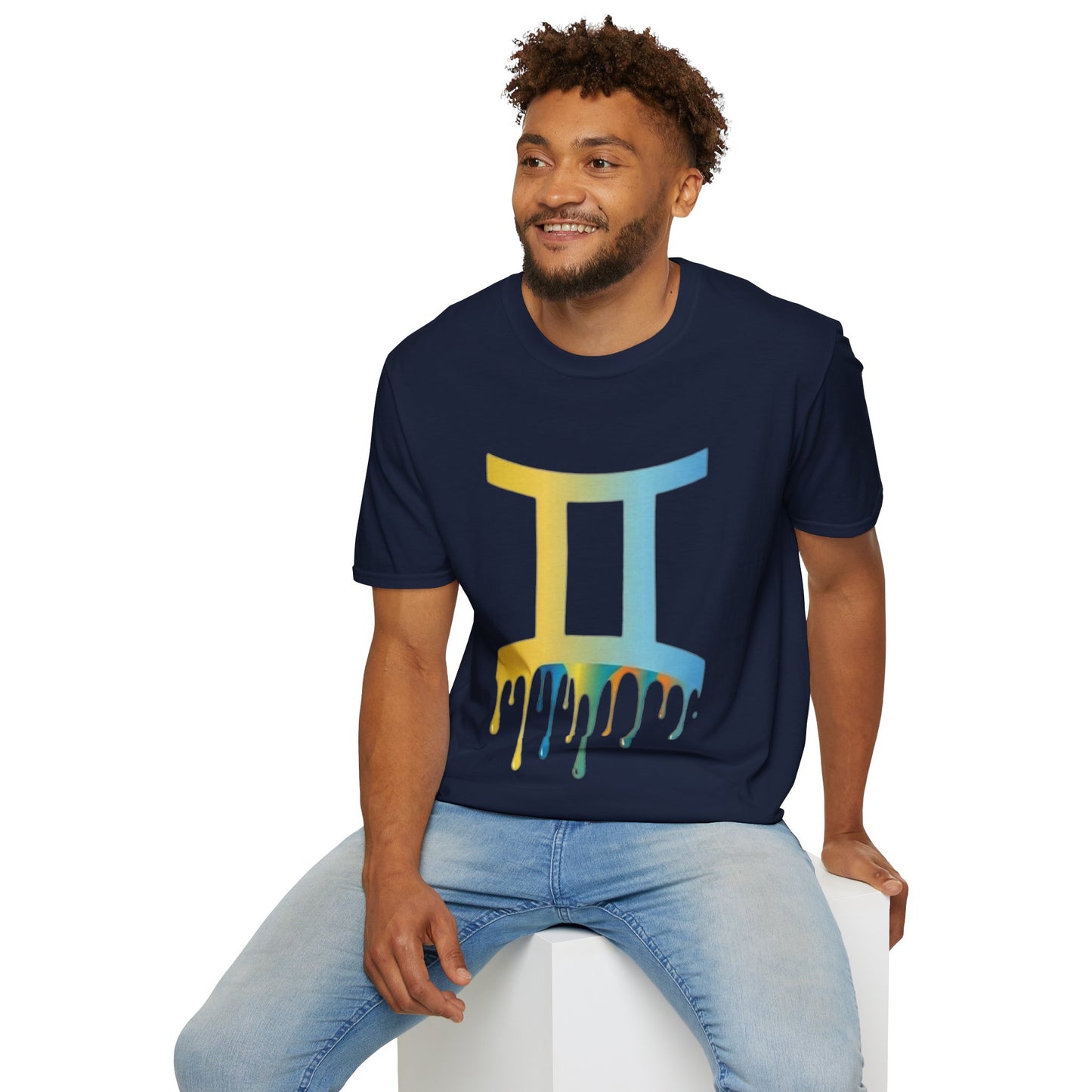 Gemini Drip Zodiac T-Shirt — Rainbow Gemini Symbol Tee