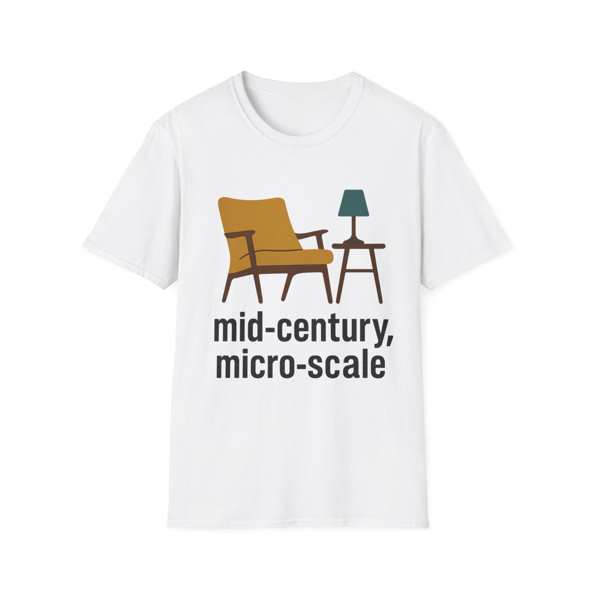 "Mid-Century Micro-Scale" Minimalist Interior Design Tee - Vintage Retro Furniture Lover White T-Shirt - Trending Now - September 2026