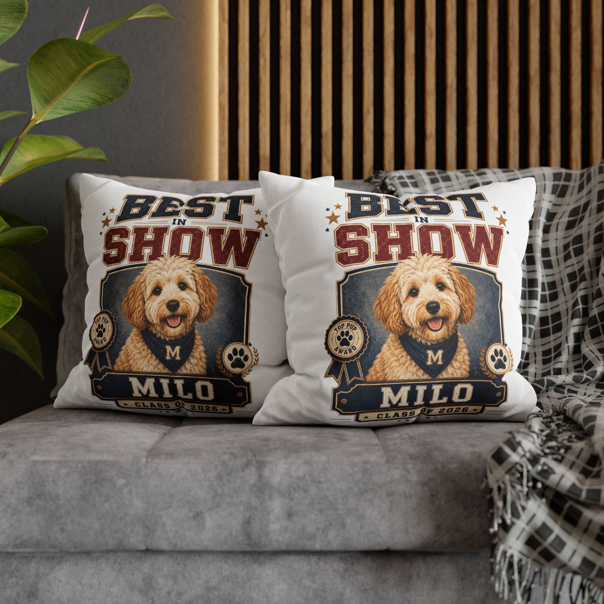 Best in Show Personalized Dog Pillowcase — Milo Class of 2026 Pet Decor Milo Bailey Dog Dad Mom