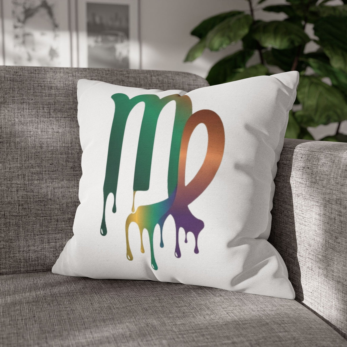 Virgo Zodiac Drip Pillowcase — Colorful Astrology Square Throw Pillow Cover