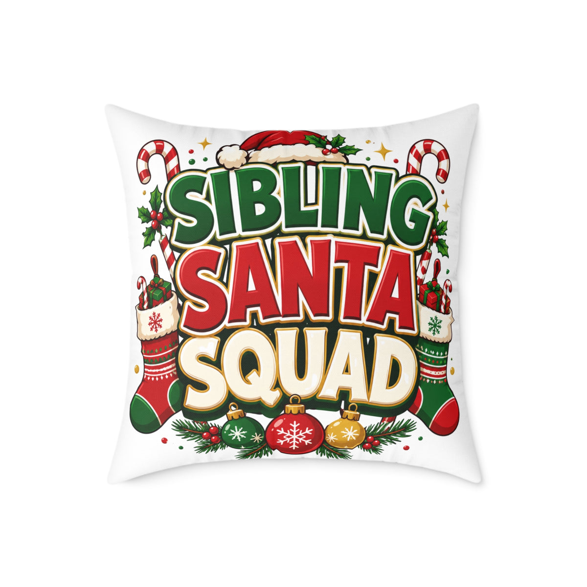 Christmas Sibling Santa Squad Pillow — Christmas Holiday Throw Pillow
