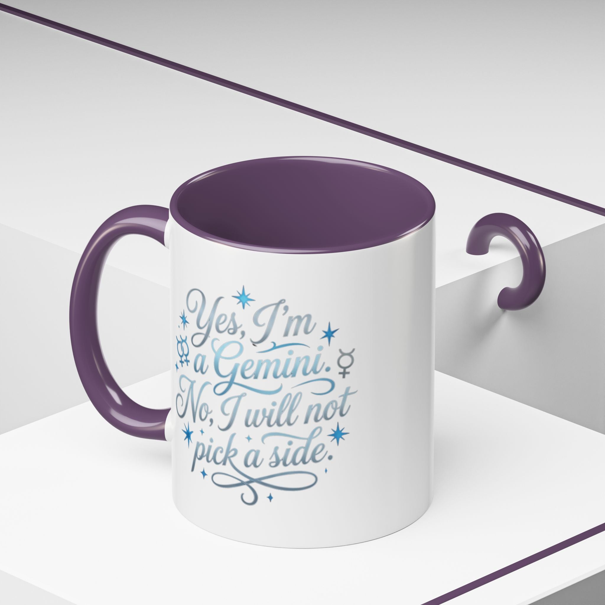 Gemini Zodiac Accent Coffee Mug – “Yes, I’m a Gemini. No, I will not pick a side.” – Astrological Gift