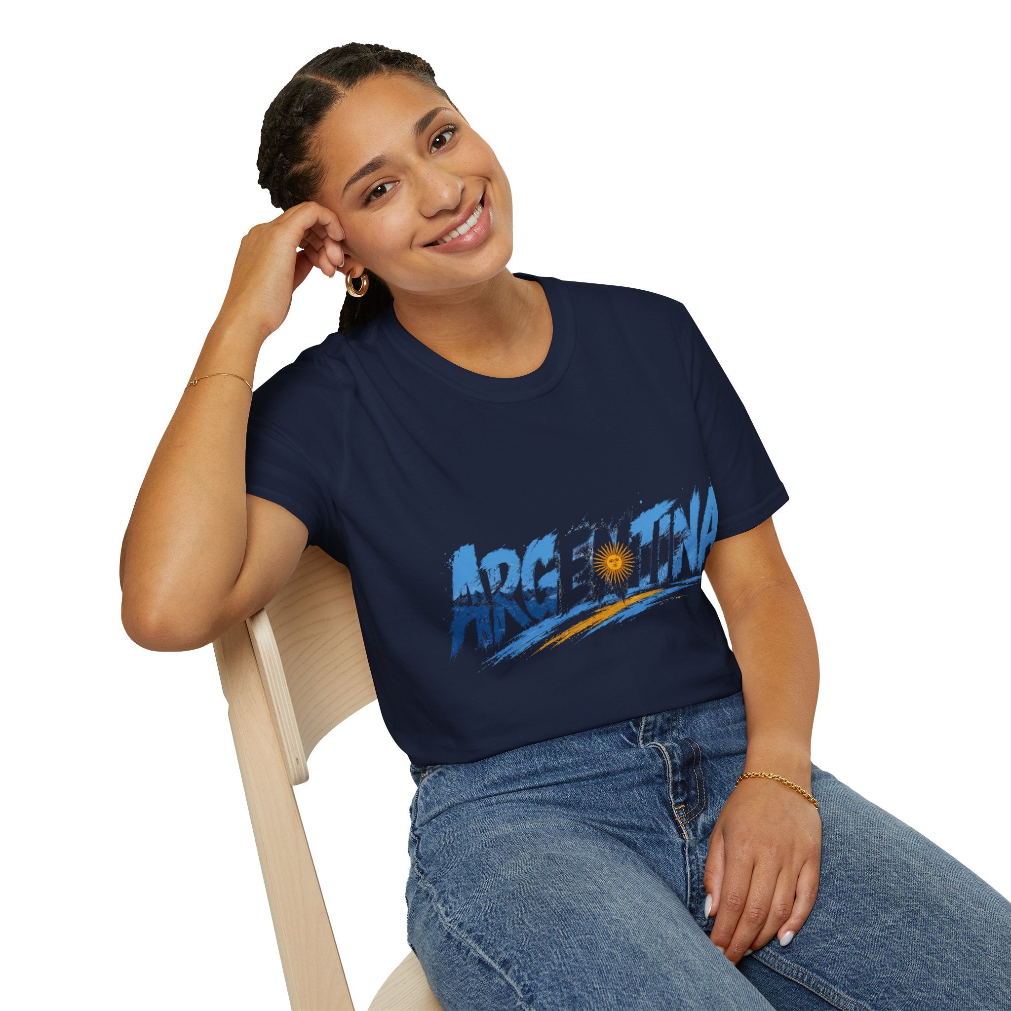 Argentina Graphic T-Shirt — Argentina Typography Tee with Sun & Flag Colors