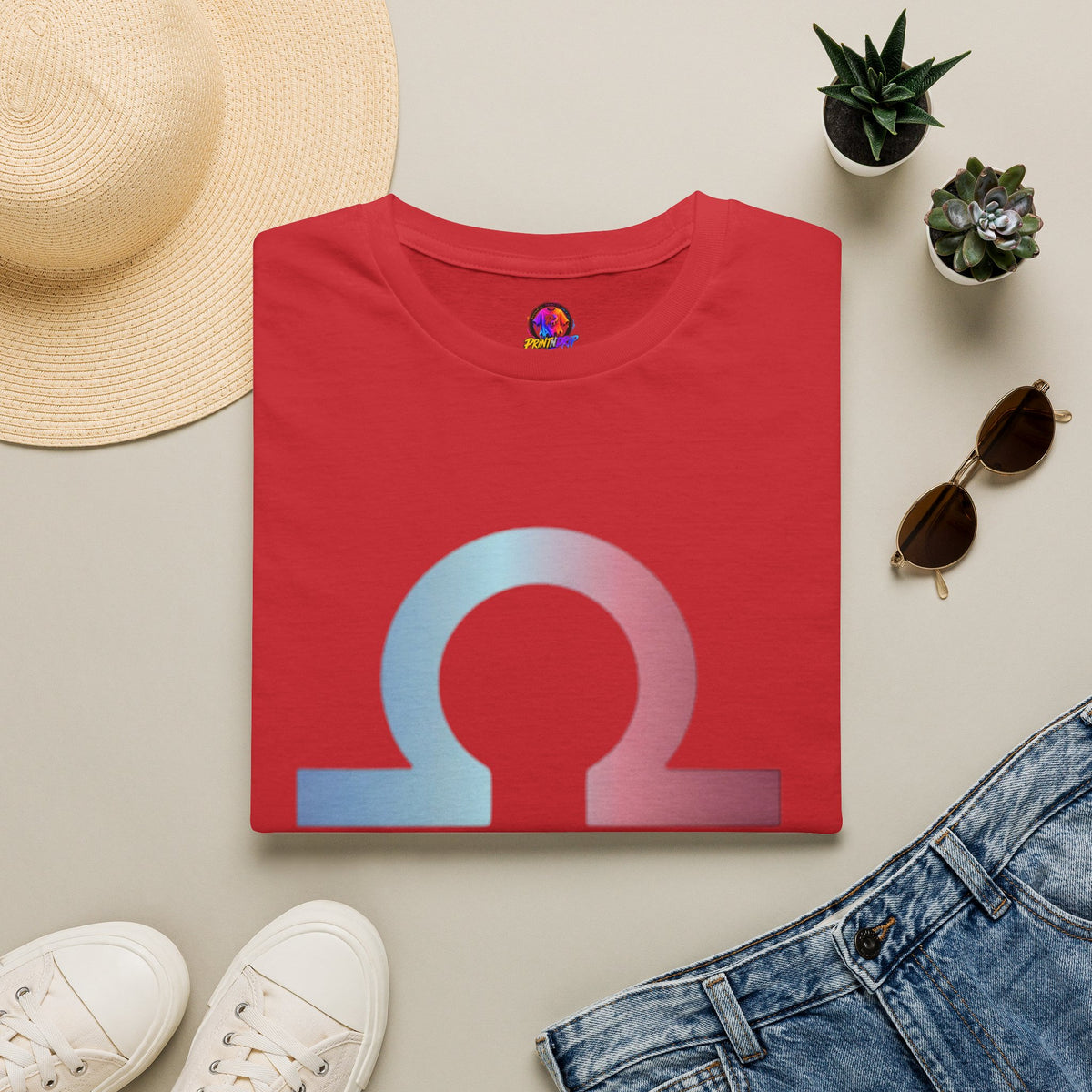 Omega Symbol T-Shirt — Pastel Gradient Drip Design