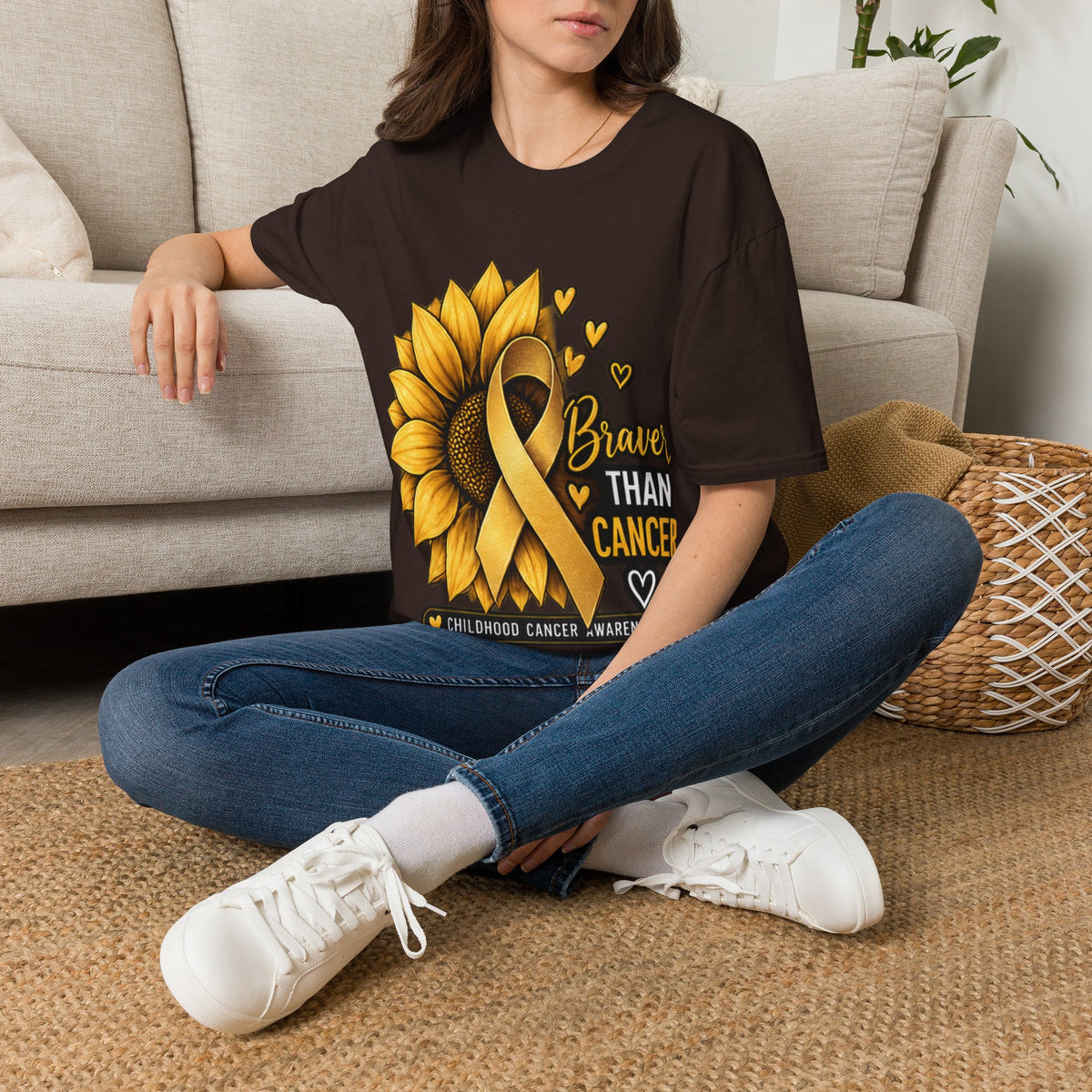 Braver Than Cancer Childhood Cancer Awareness Sunflower T-Shirt