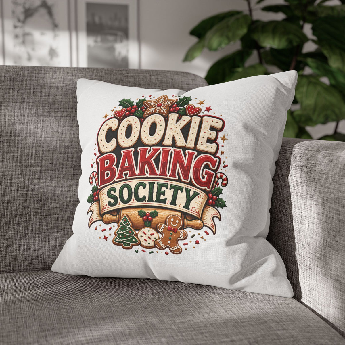 Christmas Cookie Baking Society Pillowcase — Holiday Baking Decorative Throw Pillow Cover