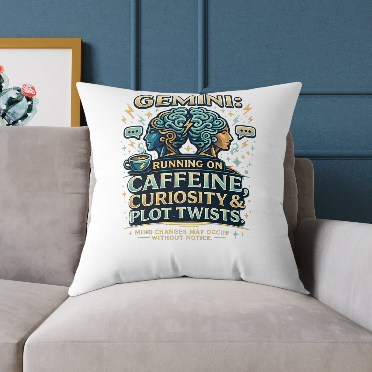 Gemini Zodiac Running On Caffeine Square Poly Canvas Pillow