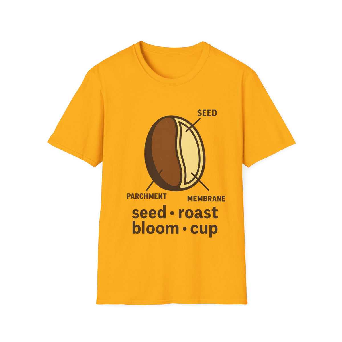 "Seed Roast Bloom Cup" Coffee Bean Graphic Tee - Minimalist Barista Aesthetic White T-Shirt - Trending Now - September 2026