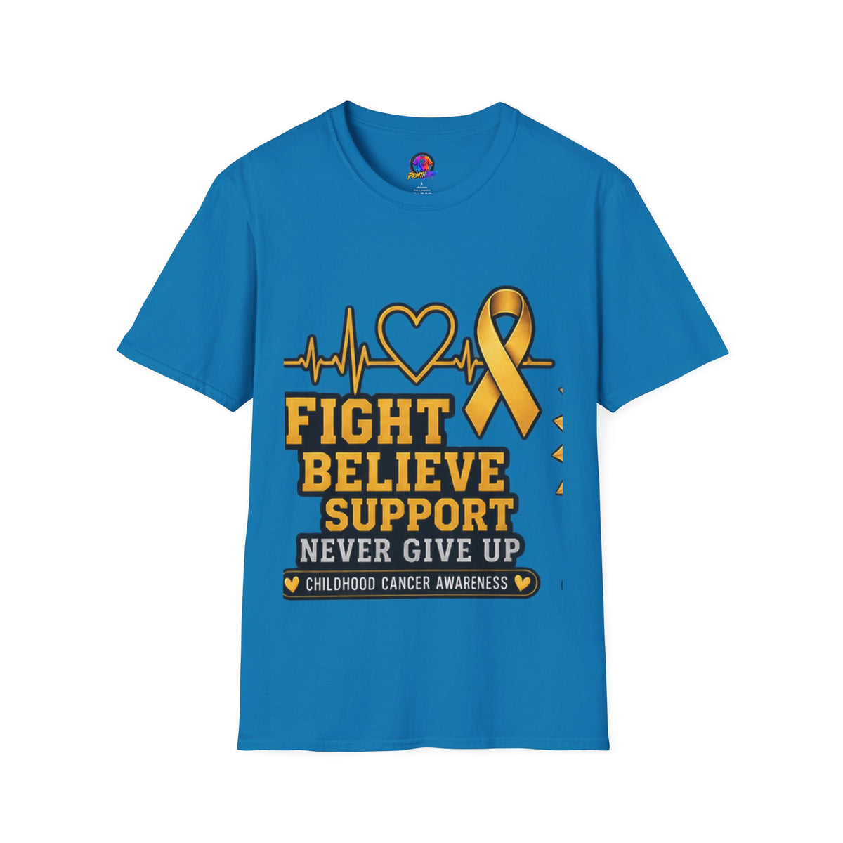 Childhood Cancer Awareness T-Shirt – "Fight Believe Support Never Give Up" Gold Ribbon Tee
