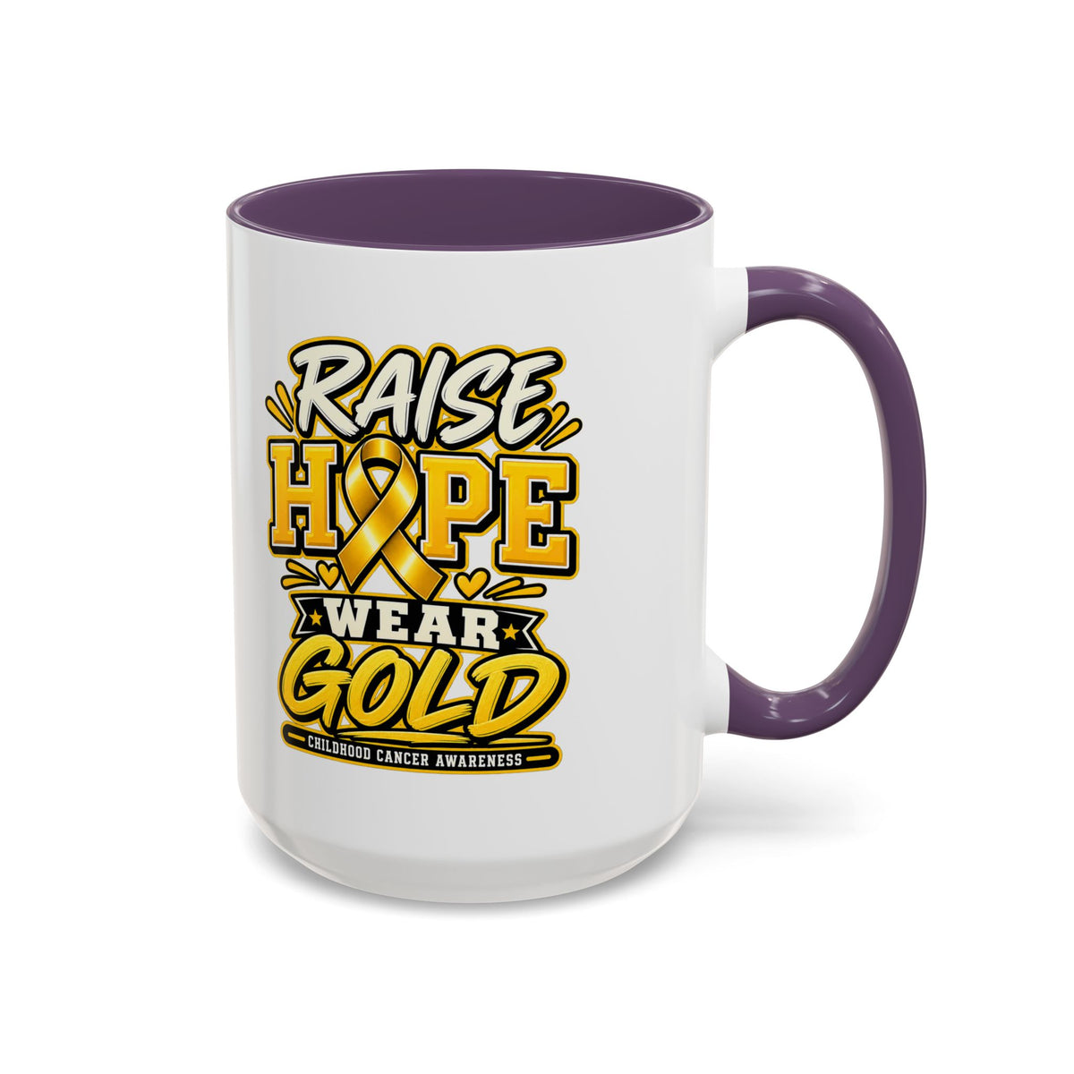 Raise Hope Wear Gold Cancer Awareness Coffee Mug (Accent, 11/15oz)