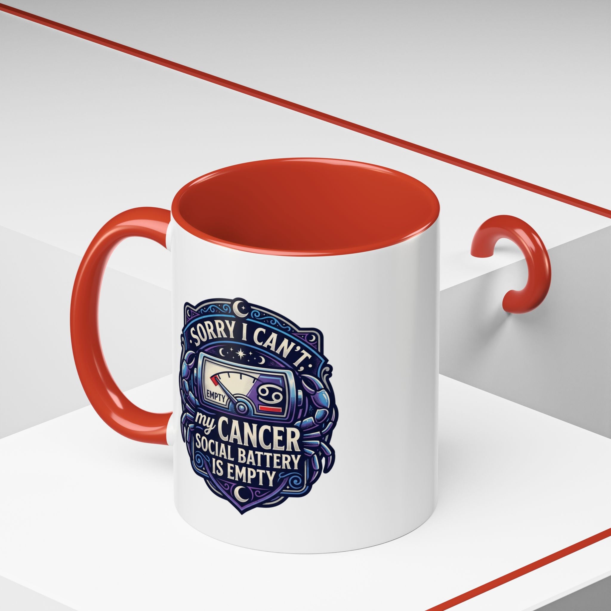 Accent Coffee Mug — “Sorry I Can’t My Cancer Social Battery Is Empty” Support Awareness Mug