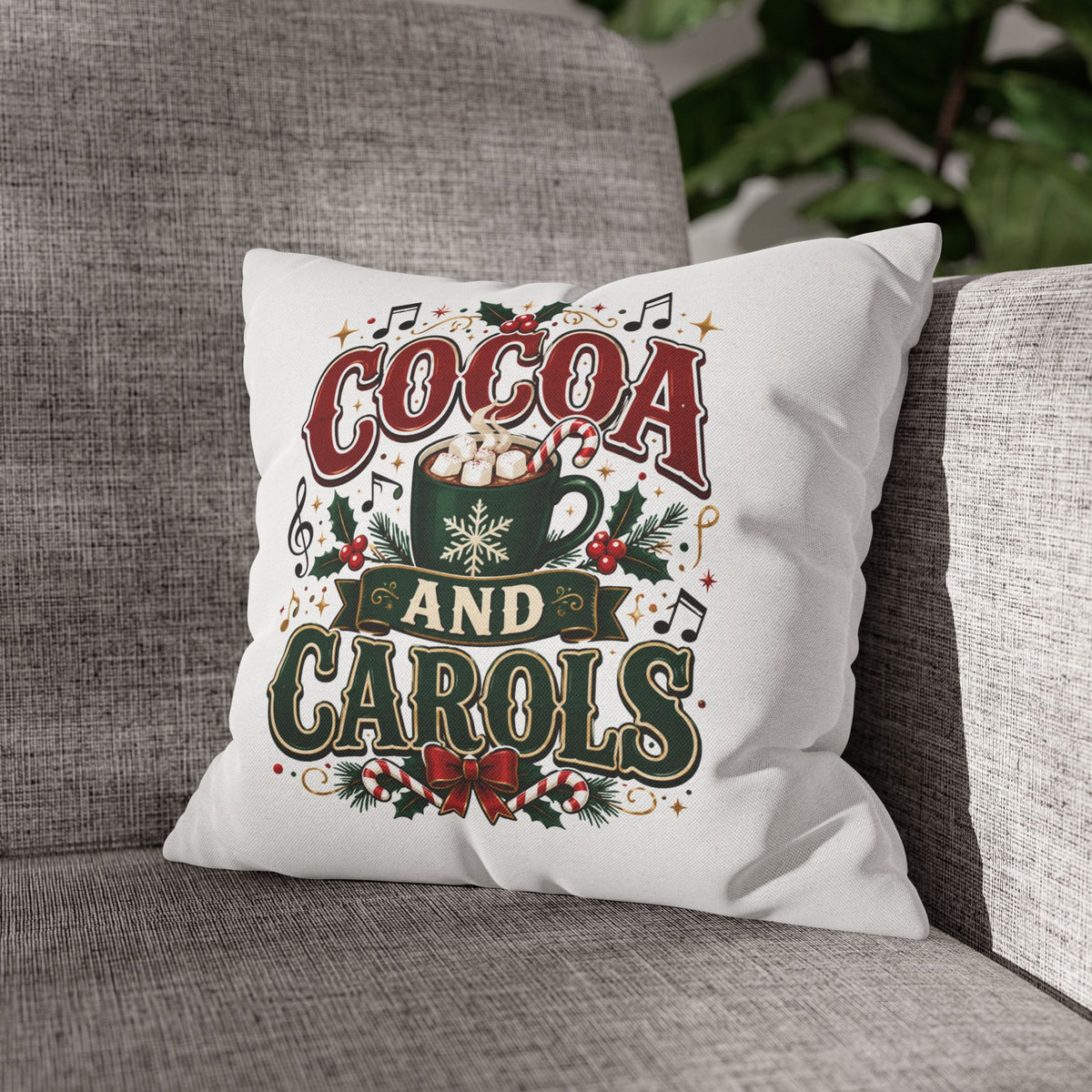 Christmas Cocoa and Carols Holiday Pillowcase - Festive Hot Chocolate Christmas Decor