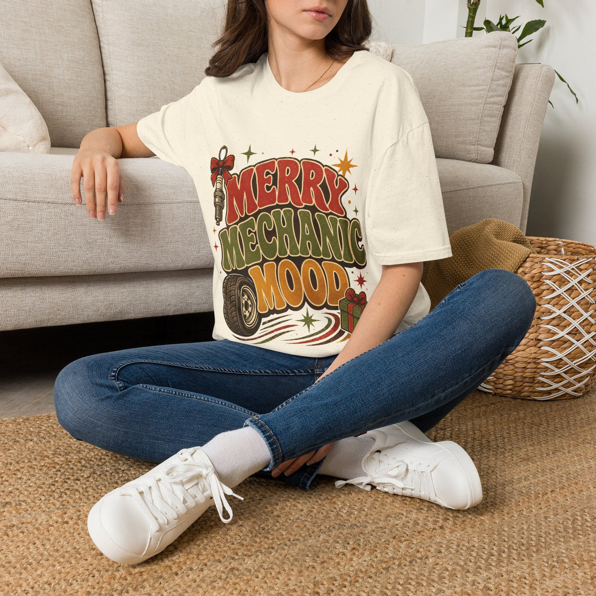 Merry Mechanic Mood T‑Shirt — Retro Holiday Auto Technician Gift