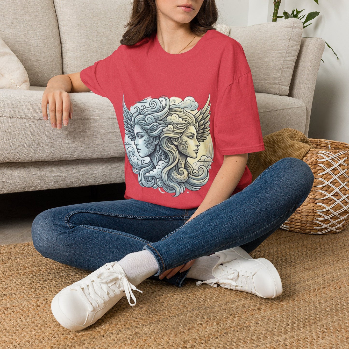 Mythic Moon & Sun Faces T-Shirt — Celestial Duality Graphic Tee