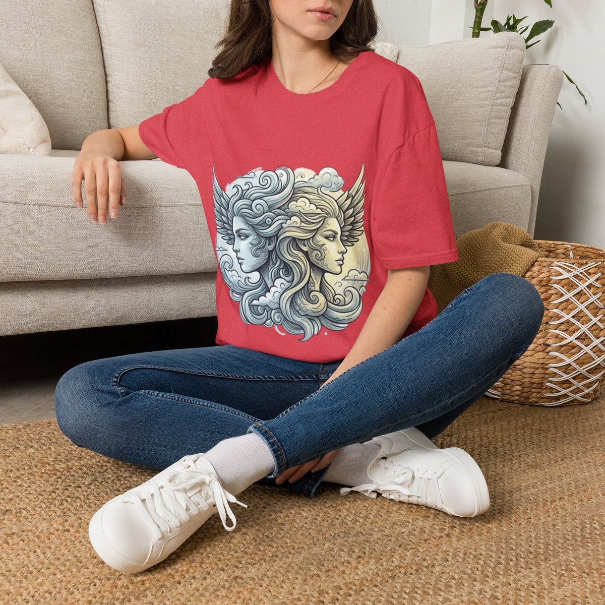 Mythic Moon & Sun Faces T-Shirt — Celestial Duality Graphic Tee