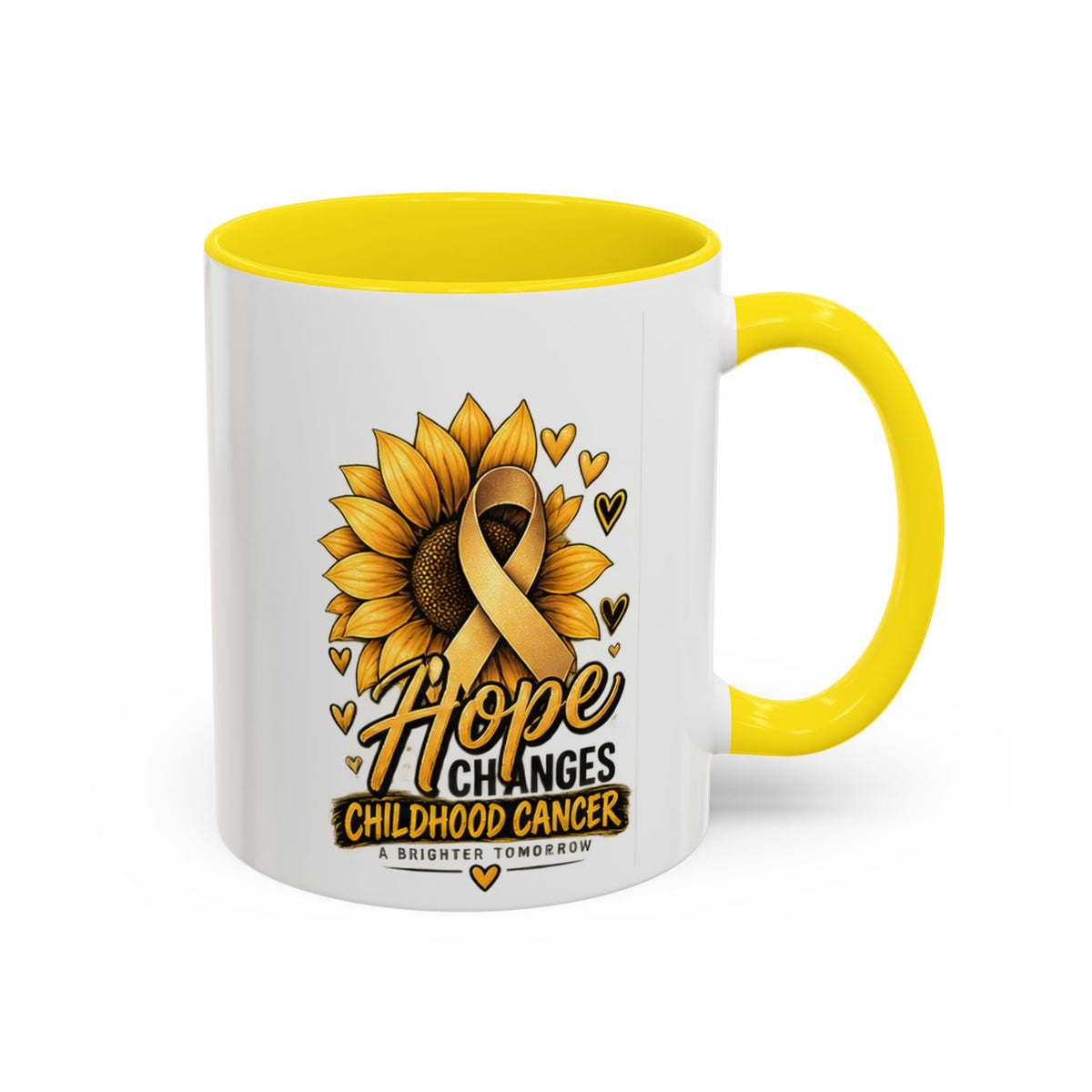 Hope Changes Childhood Cancer Mug – Gold Ribbon Sunflower Accent Coffee Cup (11/15oz)