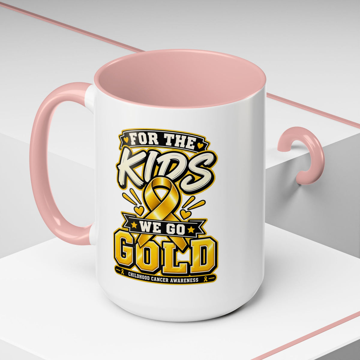 For The Kids We Go Gold Accent Coffee Mug — Childhood Cancer Awareness 11/15oz