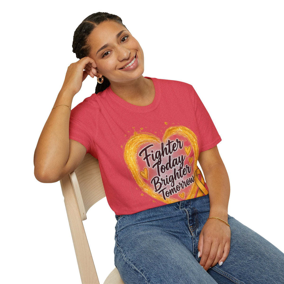 Childhood Cancer Awareness T-Shirt — "Fighter Today Brighter Tomorrow" Gold Ribbon