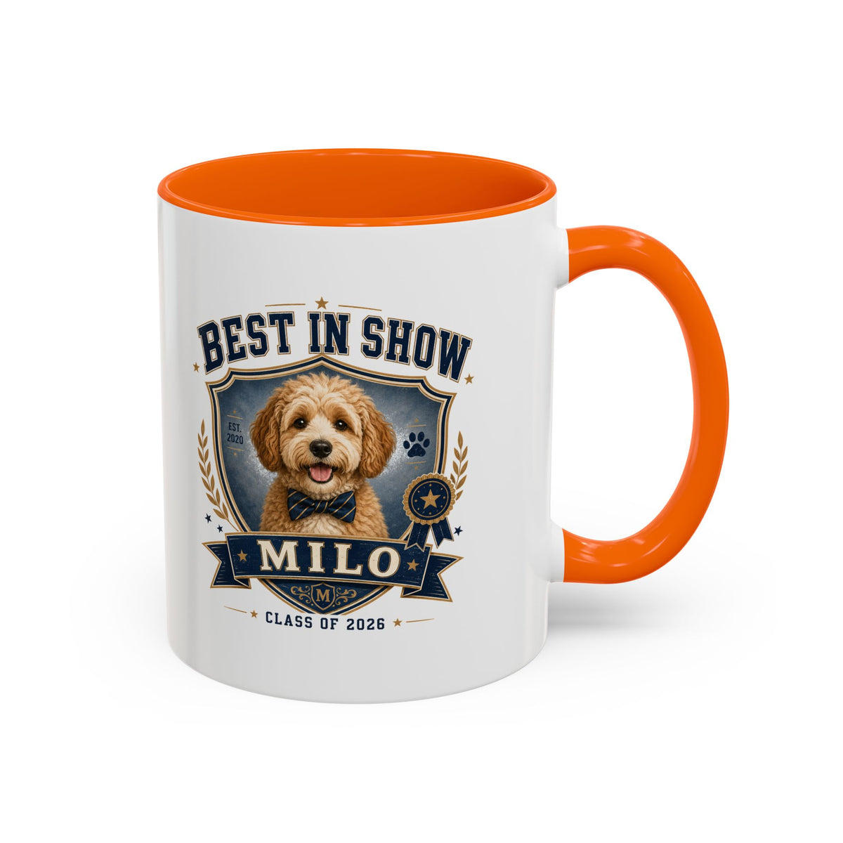 Milo Bailey Dog Dad Mom Best in Show Personalized Dog Coffee Mug — 'Milo' Class of 2026 Accent Mug