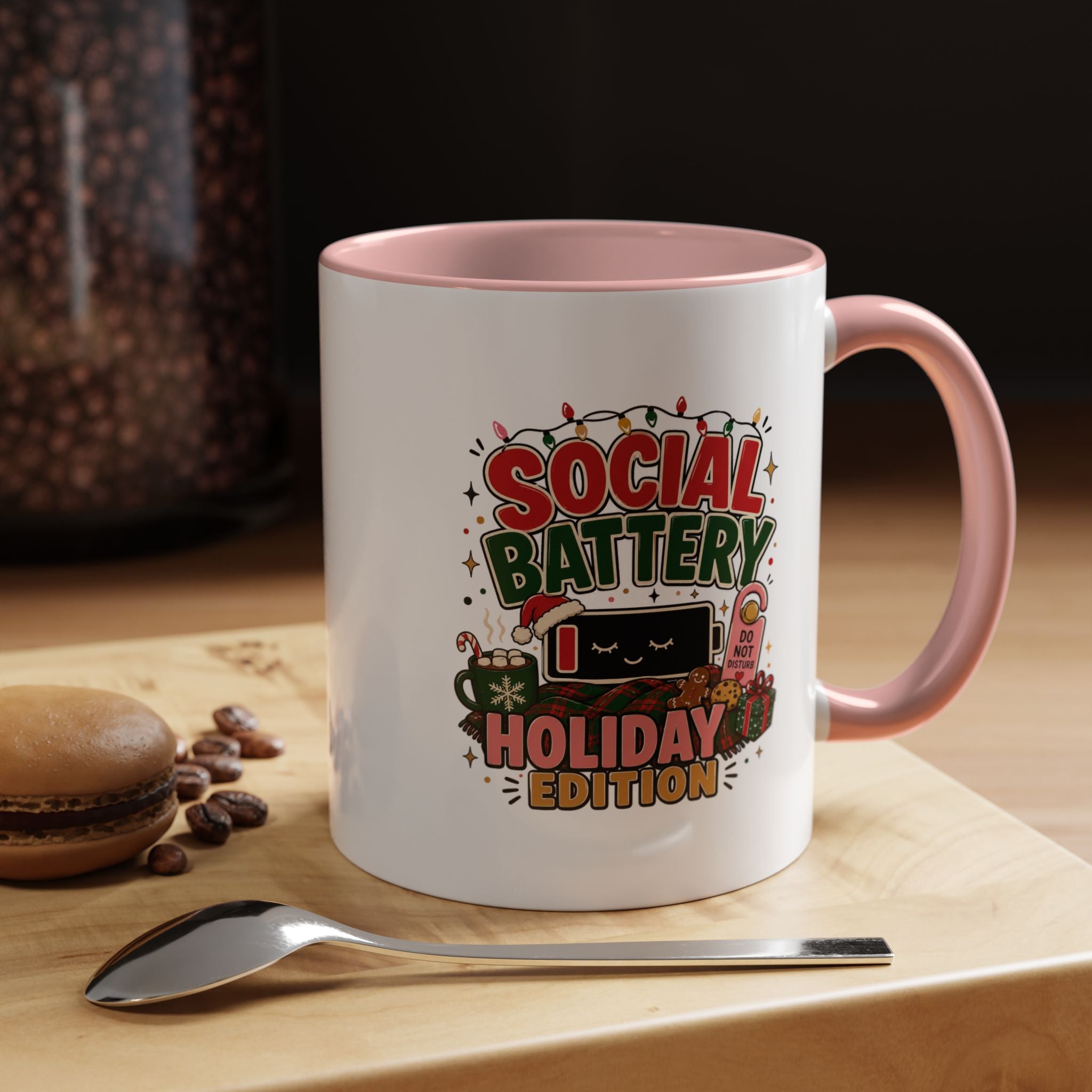 Modern Day Christmas Holiday Coffee Mug - "Social Battery: Holiday Edition" Accent Mug