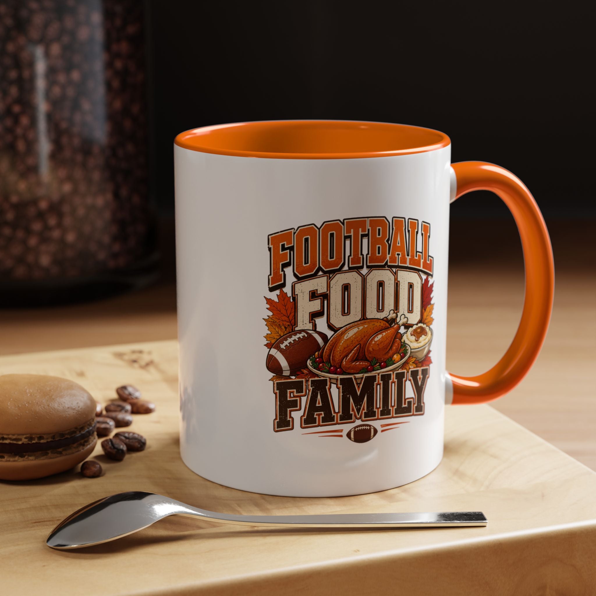 Thanksgiving Mug Football, Food & Family Coffee Mug — Thanksgiving Game Day Accent Mug