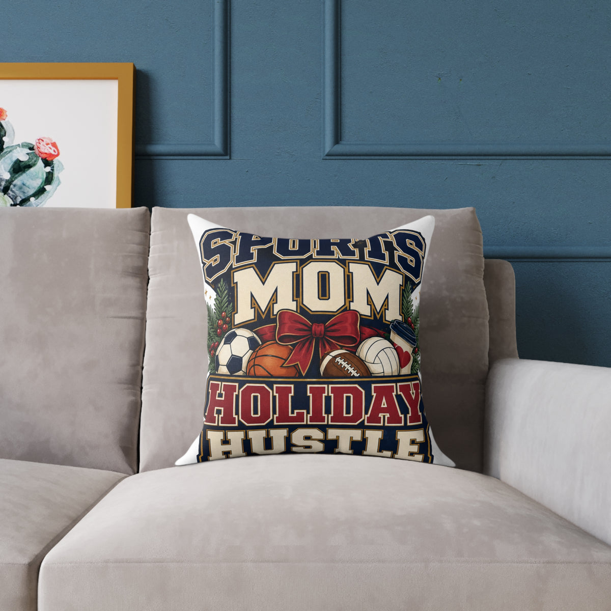 Holiday Sports Mom Modern Day Christmas Pillow — "Sports Mom Holiday Hustle" Decorative Throw Pillow