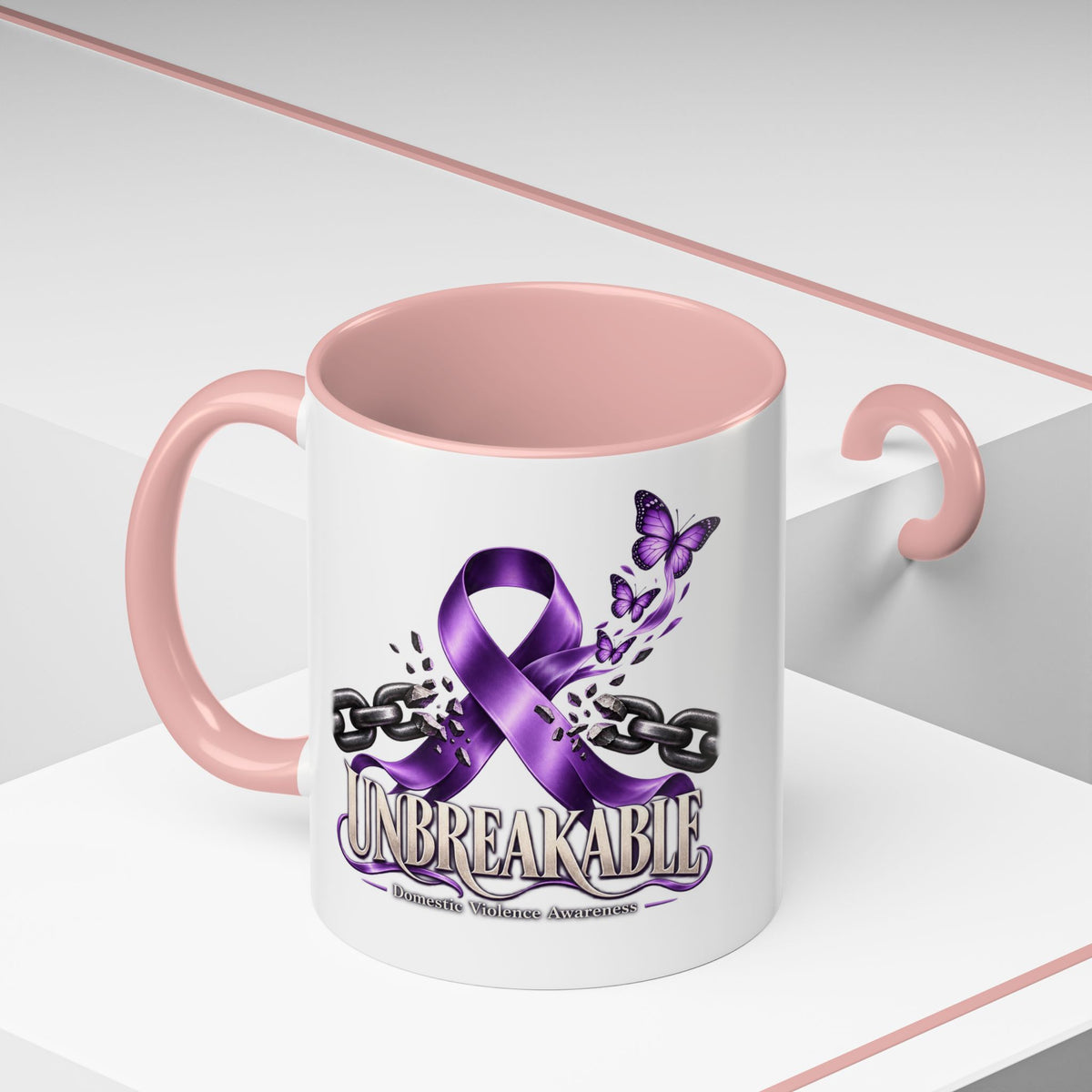 Unbreakable Purple Ribbon Coffee Mug —Domestic Violence Awareness Support Accent Mug