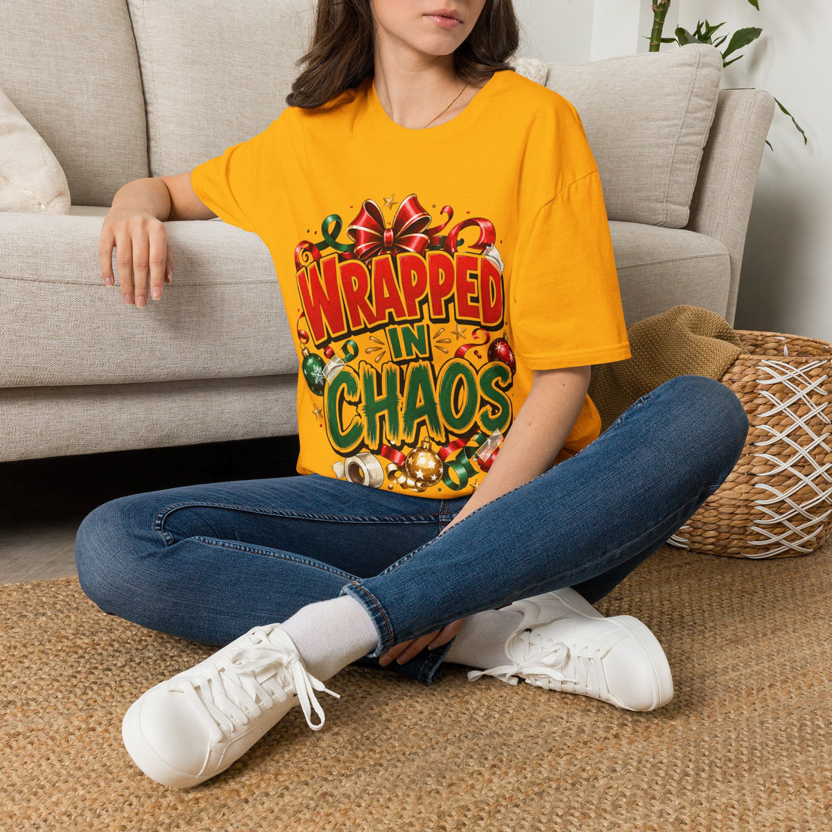 T-Shirt — "Wrapped in Chaos" Holiday Graphic Tee