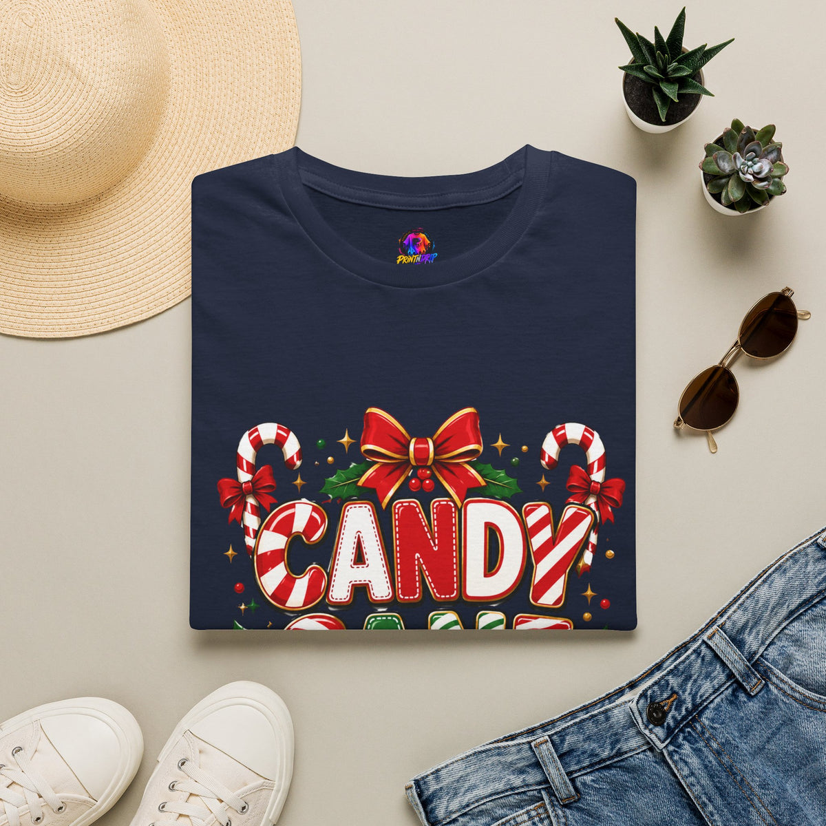 Candy Cane Crew T-Shirt — Festive Christmas Holiday Tee