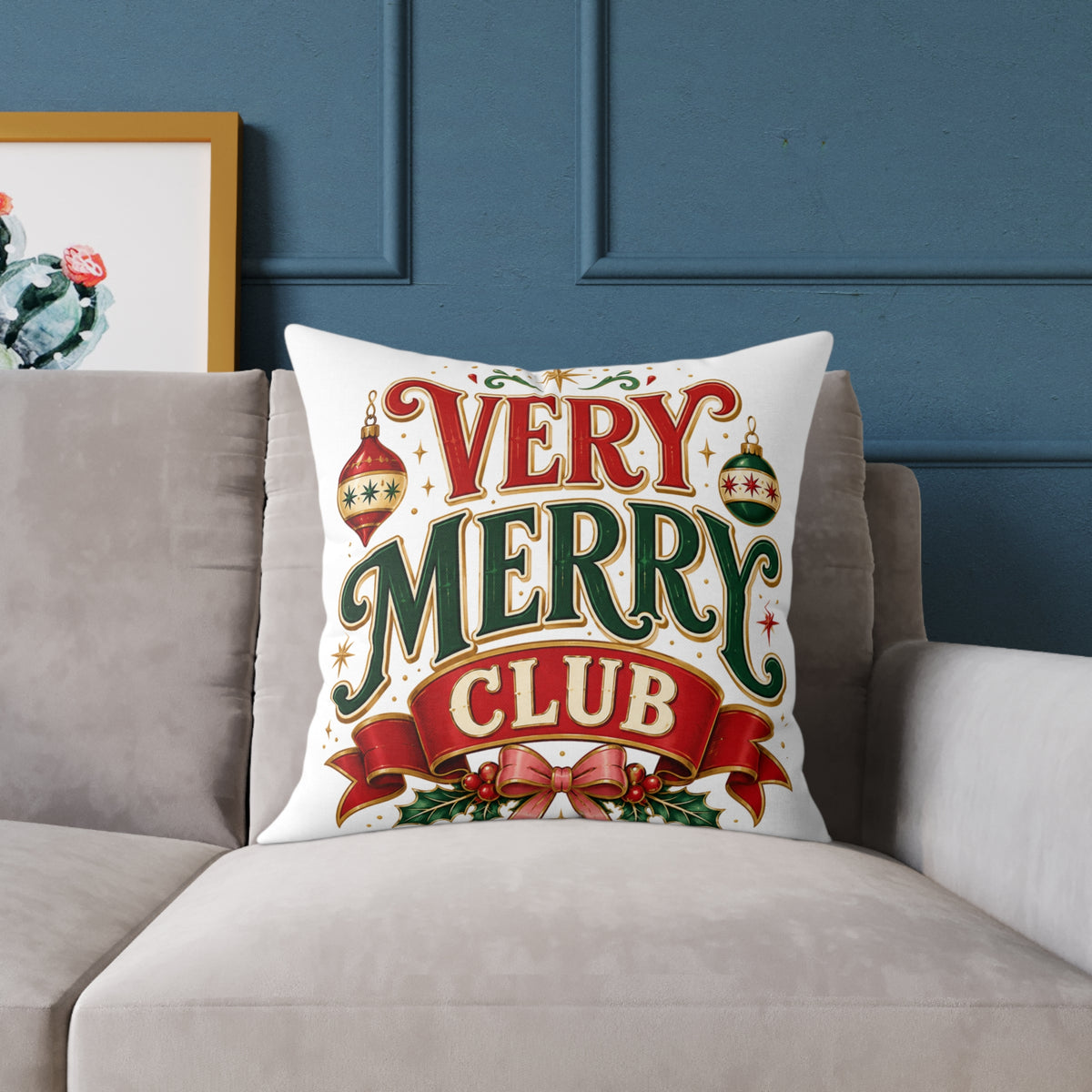 Christmas Very Merry Club Pillow - Festive Christmas Holiday Decorative Cushion