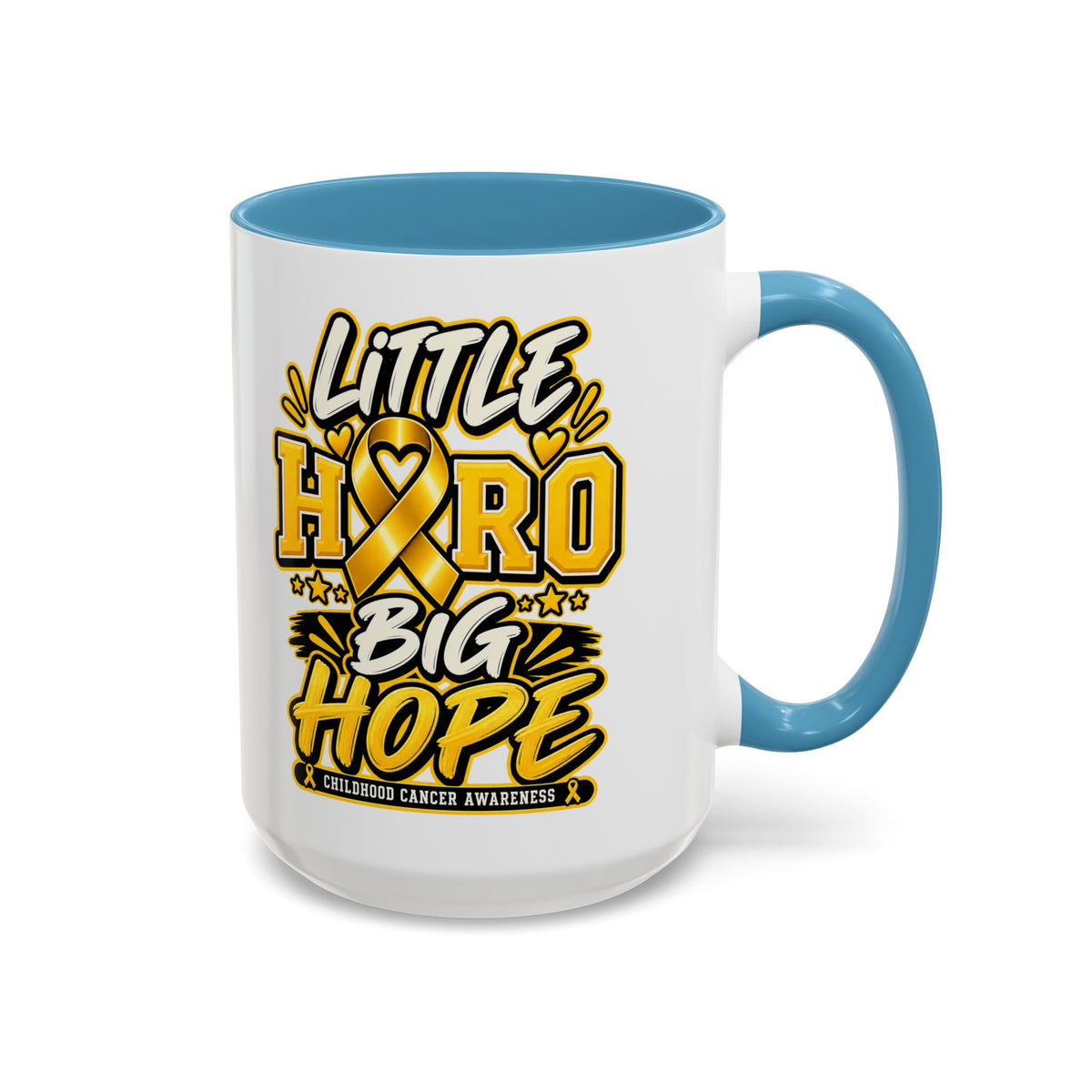 Little Hero Big Hope Coffee Mug — Childhood Cancer Awareness Accent Mug (11/15 oz)