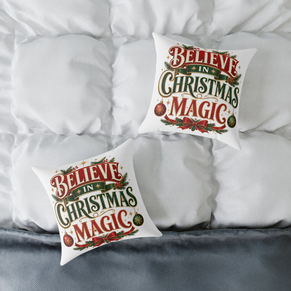 Believe In Christmas Magic Square Poly Canvas Pillow